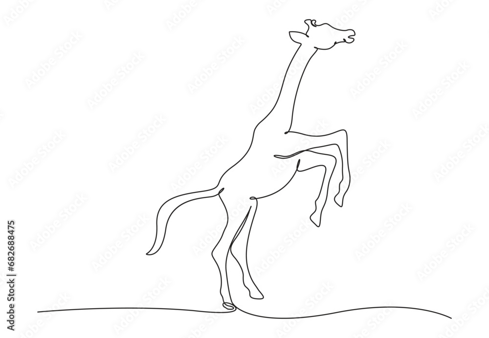 Poster continuous single line drawing of giraffe. isolated on white background vector illustration. premium