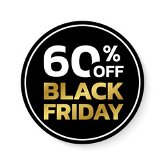 60% off. Black Friday sale sicker, label or badge. Circle discount banner design. 60 percent price off. Vector illustration.