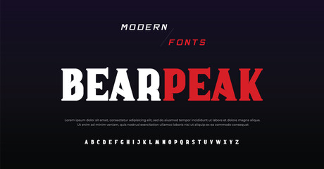 Bear Modern alphabet fonts. Typography, Technology, Lettering, Elegant, Fashion, Designs, Serif fonts, Uppercase. Vector illustration