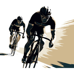 Silhouettes of sports cyclists racing on both road and mountain terrain