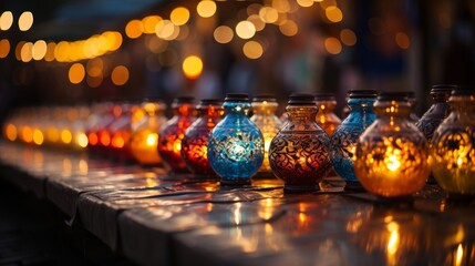 Obraz premium Traditional Arabic lamps for sale at the night Arabic market