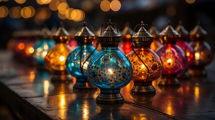Traditional Arabic lamps for sale at the night Arabic market - obrazy, fototapety, plakaty