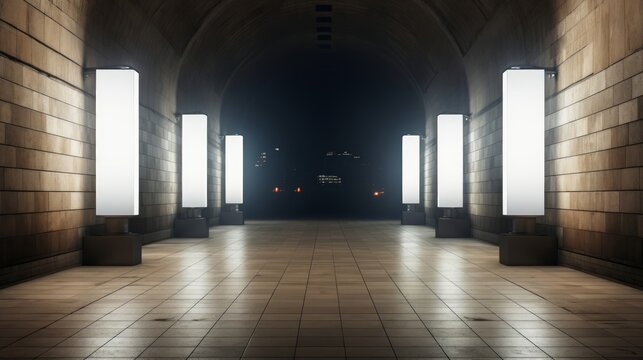 advertising banners mockup in underground tunnel outdoor media display space