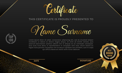 Elegant Black and gold diploma certificate template
