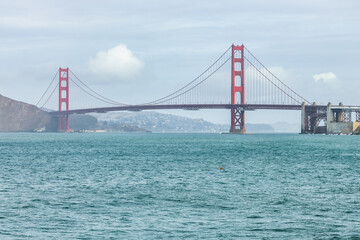 Beautiful view of the Golden Gate Bridge in San Francisco, pastel colors. Concept, travel, world attractions