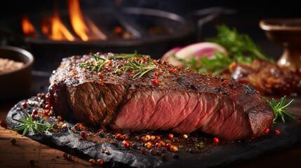 an image of a sizzling barbecue tri-tip steak with a peppery rub