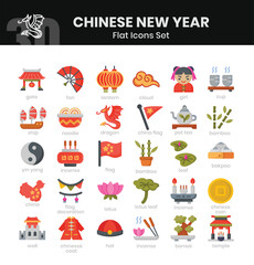 Chinese New Year Icons Bundle. Flat icon style. Vector illustration