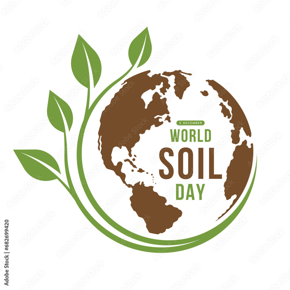 Aufkleber world soil day - text in circle brown globe world with green leaf branch roll around vector design