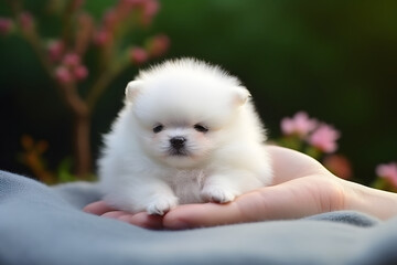 Little tiny new born white pomeranian