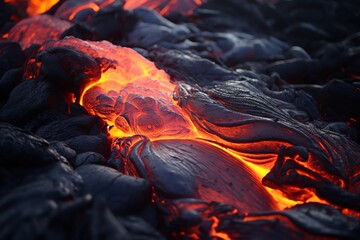 lava flowing lava in a rocky area