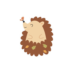 cute hedgehog with leaf accessories forest