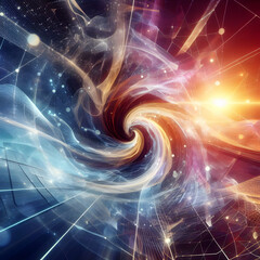 Dynamic Cosmic Explosion: Futuristic Abstract Art with Swirling Colors. diversity of fractal realms vertex