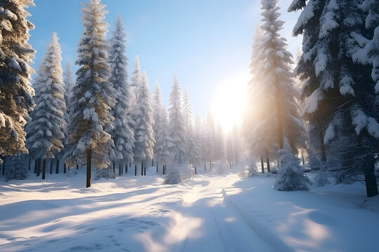 winter season scene , snow covered city street, trees during heavy snowfall, generative ai, 