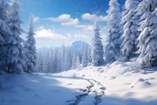 winter season scene , snow covered city street, trees during heavy snowfall, generative ai, 