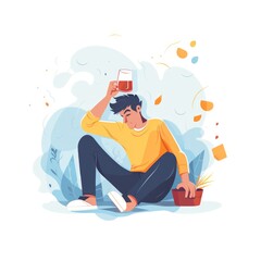 Obraz premium Man having problems with alcohol. flat illustration on white background.