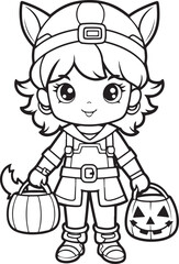 halloween celebration hand drawn witch illustration for coloring book