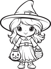 halloween celebration hand drawn witch illustration for coloring book
