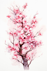 Blossoming Beauty: Stunning Watercolor Illustration of Cherry Blossom Branch