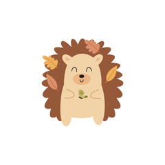 cute hedgehog with leaf accessories illustration