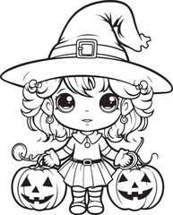 halloween celebration hand drawn witch illustration for coloring book