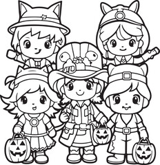 halloween celebration hand drawn witch illustration for coloring book
