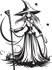 halloween celebration hand drawn witch illustration for coloring book