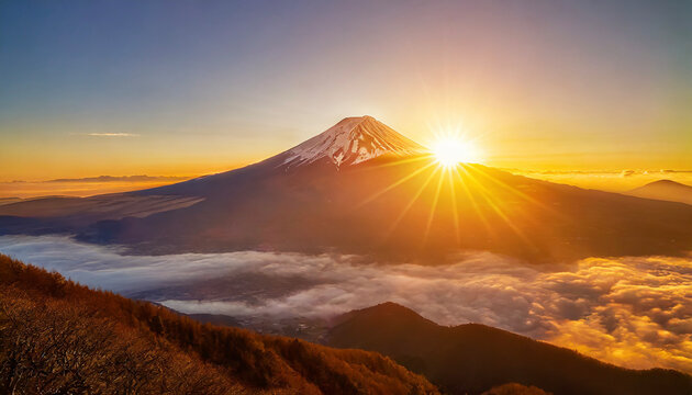 富士山　初日の出 　ai生成画像