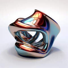 an abstract metallic 3d shape reflecting colors on a white ground - Generative AI