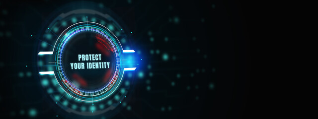 Cyber security data protection business technology privacy concept. Protect your identity on the virtual display. 3d illustration