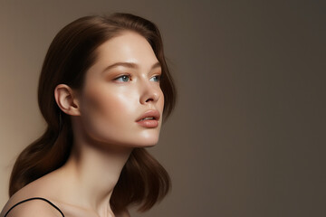 Fototapeta premium beauty shot of brown-hair female model - Generative AI
