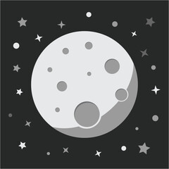 Space background full moon flat design with star. vector illustration.  