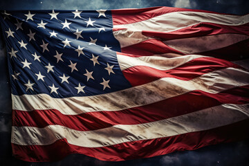 Textile flag of USA as a patriotic background.Close-up