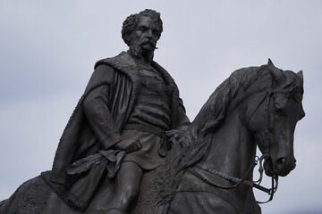 Bronze statue of Count Gyula Andrássy de Csíkszentkirály et Krasznahorka on horse located...