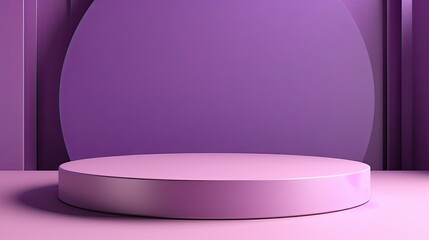 Empty podium with geometric shapes in violet or violet