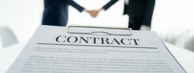 Two business executive shake hand in boardroom, sealing agreement merging two company. Handshake...