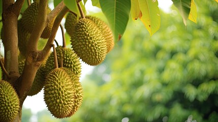 Fresh durian on the durian tree in the garden - obrazy, fototapety, plakaty