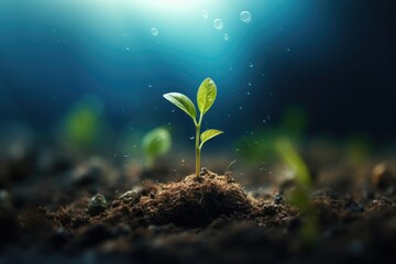 Spring small green sprout grows on the ground. On nature background.