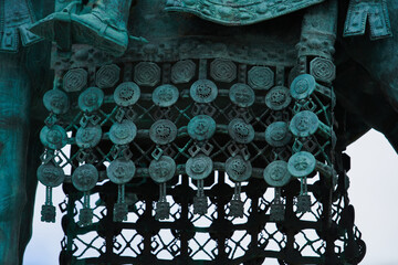 Closeup details of statue of Stephen I, known as King Saint Stephen (Hungarian: Szent István király) at Fisherman's Bastion (Hungarian: Halászbástya). Budapest, Hungary - 7 May, 2019