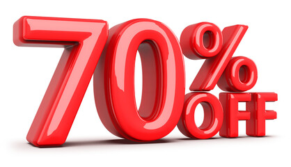 70 Percent Off Sale Discount Red Numbers 3D Render