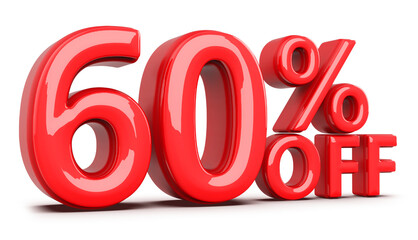 60 Percent Off Sale Discount Red Numbers 3D Render