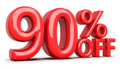 90 Percent Off Sale Discount Red Numbers 3D Render