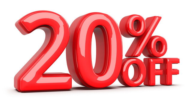 20 Percent Off Sale Discount Red Numbers 3D Render