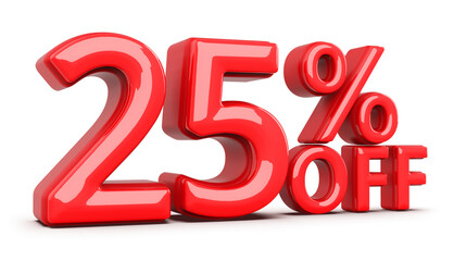 25 Percent Off Sale Discount Red Numbers 3D Render