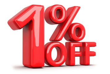 1 Percent Off Sale Discount Red Numbers 3D Render