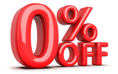 0 Percent Off Sale Discount Red Numbers 3D Render