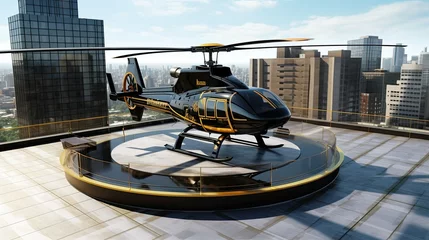Poster Helicopter on building roof helipad © lara