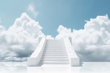 Stairway to Heaven. White stairs in sky clouds. Eternal life of soul. Paradise