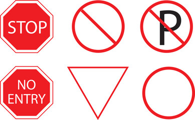 Comprehensive Set of Stop Signs in EPS Vector - Essential Traffic Symbols and Warning Icons