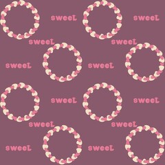 Seamless pattern with heart rings and sweet lettering. Suitable for Valentine's Day Party Decoration, For Sweet Holiday.