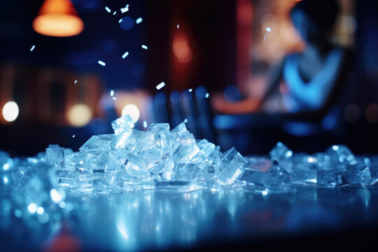 Huge amount of blue crystal meth on a table